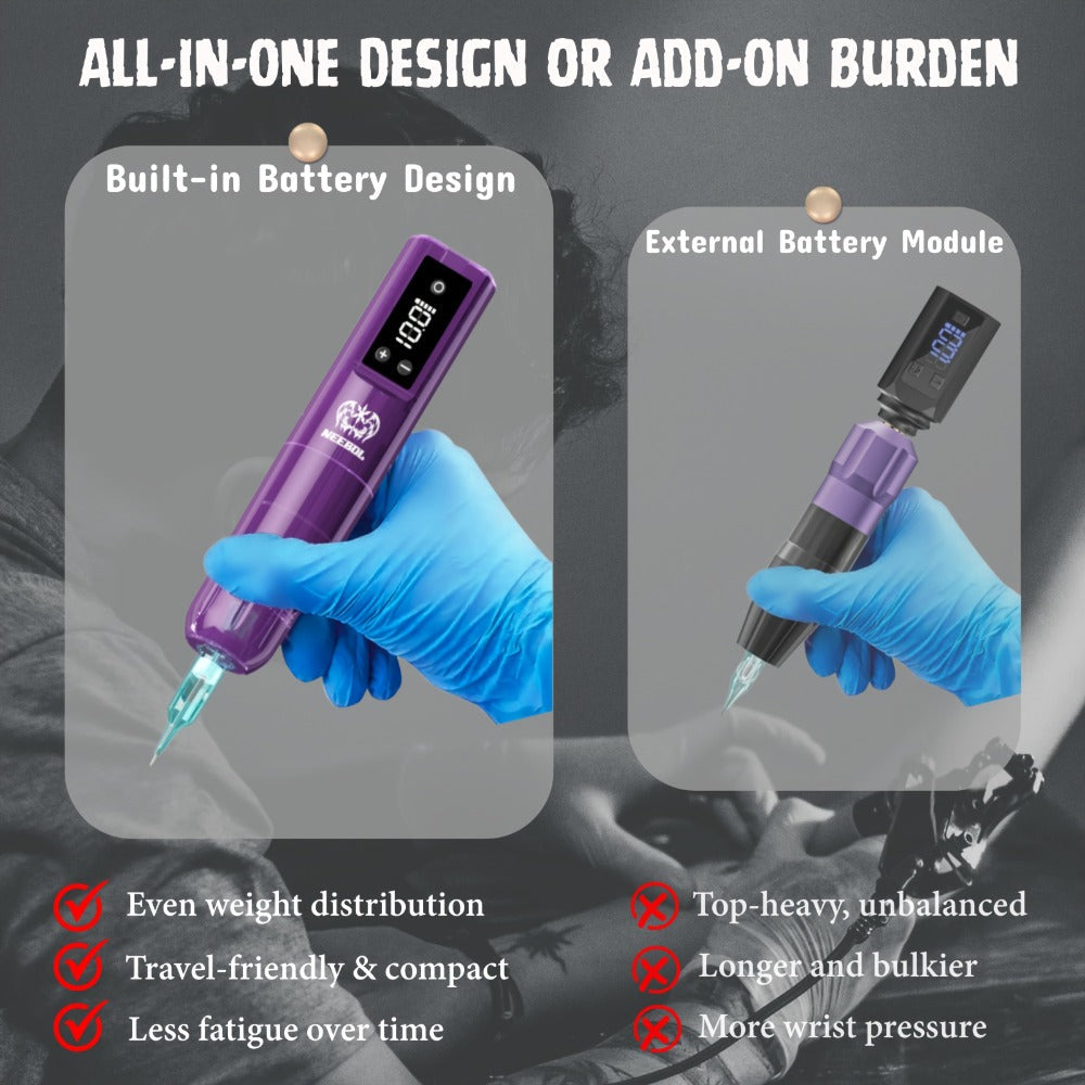 Cordless Tattoo Pen Machine Neebol Wireless Rotary Tattoo Gun with LCD Screen Display for Temporary Body Art, Festivals and Costumes