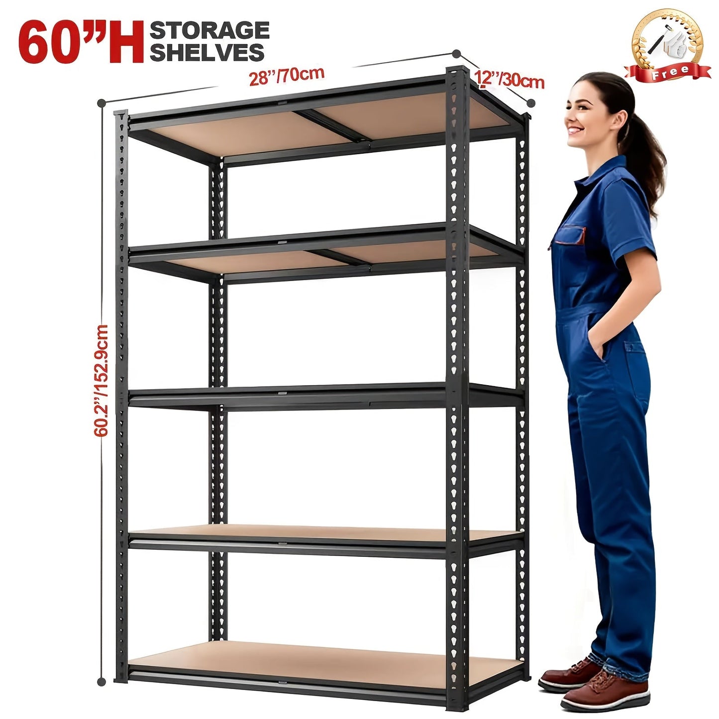5-Tier Garage Shelving Unit Adjustable Storage Shelves 72"/60"H x 35.5"W x 16"D for Garage, Closet & Pantry Organization