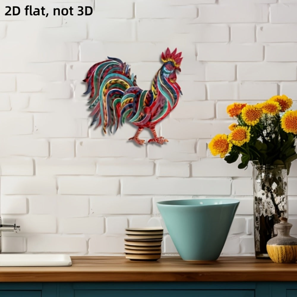 Metal Chicken Decoration 2D Flat Iron Art Farmhouse Decor | Rustic Country-Style Floor Standing Statue for Garden Backyard Courtyard Kitchen