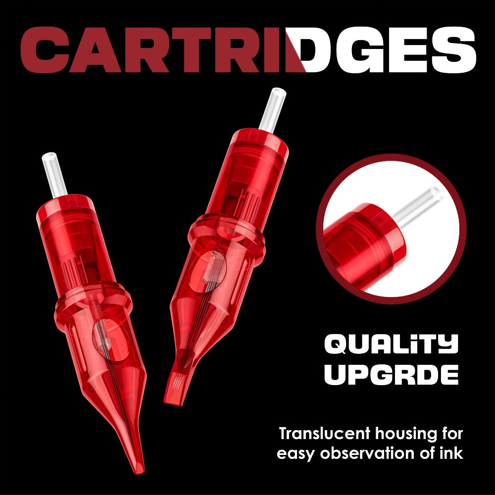 Assorted Tattoo Cartridge Needles Set 20/50pcs - Round Liner Shader Curved Mag Mixed Pack, #10 Bugpin #12 Standard