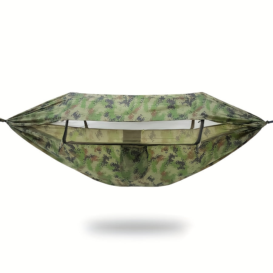 Camping Hammock with Mosquito Net and Sun-Shade Cover in Camouflage or Military Green, 265 lb Capacity