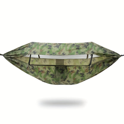 Camping Hammock with Mosquito Net and Sun-Shade Cover in Camouflage or Military Green, 265 lb Capacity