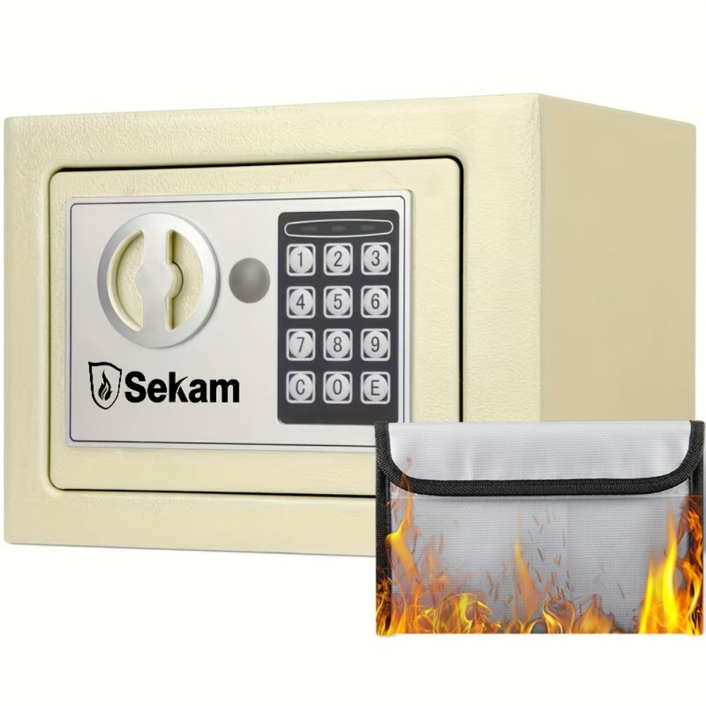 Fireproof Home Safe Box with Digital Keypad and Key Lock Steel Security Safe for Money for Entryways, Bedrooms and Living Spaces