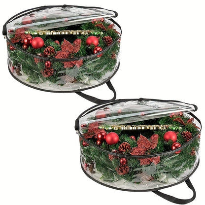 Wreath Storage Bags Heavy Duty PVC Garland Protectors with Handles – 24 & 30 Inch Transparent Christmas Wreath Organizer, 2 or 4 Pack