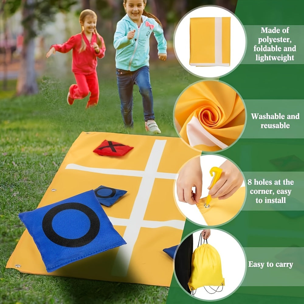 Giant Tic Tac Toe Bean Bag Toss Game Set Outdoor Lawn Game with 4.92ft Cloth 10 Bean Bags Ground Nails for Home and Salon Manicures
