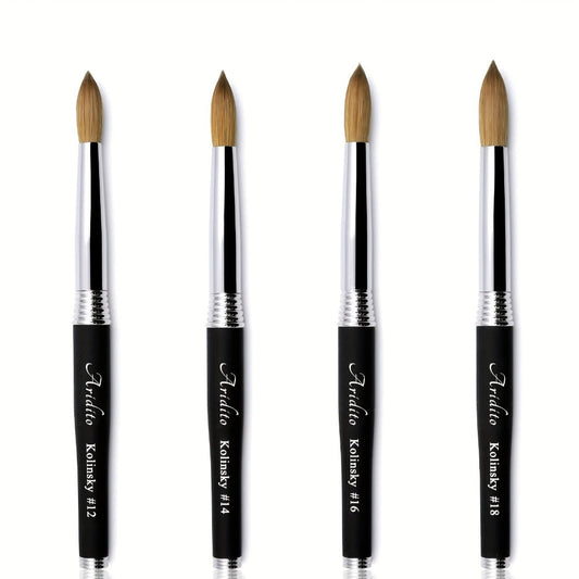 100% Pure Kolinsky Round Head Acrylic Nail Art Brush Black Metal Handle Size 12 14 16 18 – Professional Nail Extension & Acrylic Powder