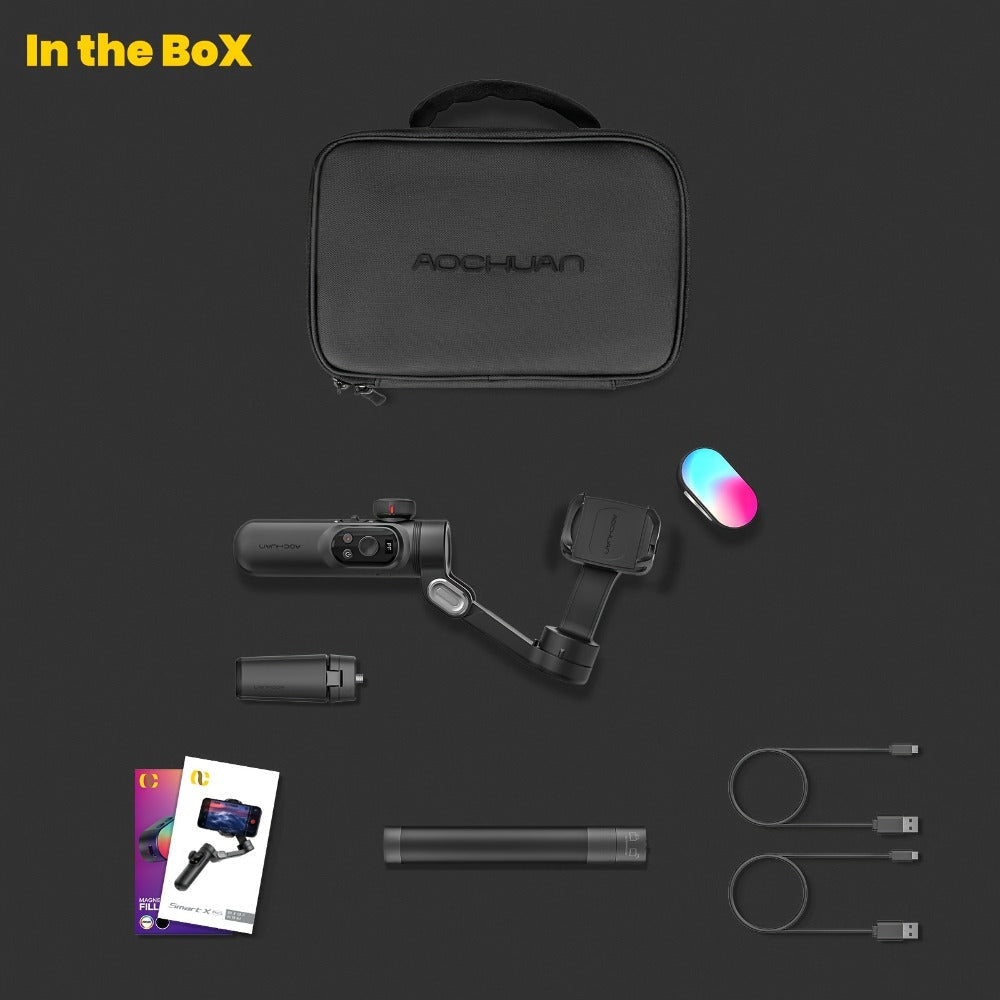 AOCHUAN Smart X Pro Combo 3-Axis Smartphone Gimbal Stabilizer, RGB Fill Light, Extension Rod