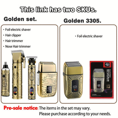 Cordless Hair Clipper & Trimmer Kit for Men – Professional Rechargeable Grooming Set, Golden Edition, Wireless Fade Clipper with USB Charge