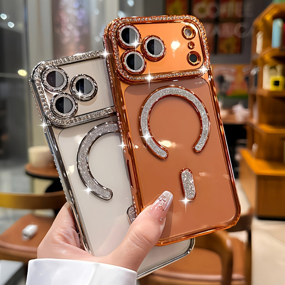 Phone Case Rhinestone Side Cover for iPhone 16e in Silver, Gold, Bright Pink or Orange Color Options