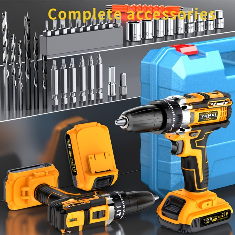 Cordless Impact Drill Set 21V - Wireless Power Drill with Battery & Quick Charger, Multifunctional Tool Kit for Home