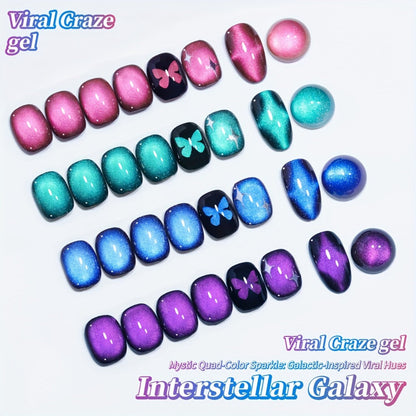 Gel Nail Polish 4-Color Interstellar Galaxy Magnetic Cat-Eye Set with Shimmer Finish and UV/LED Soak-Off Cure