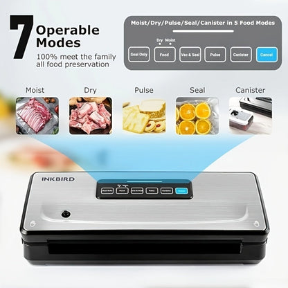 Vacuum Sealer Machine 85KPA, INKBIRD 10-in-1 Food Sealer with Bag Storage, Built-In Cutter, Moist/Dry/Pulse/Liquid/Canister Modes