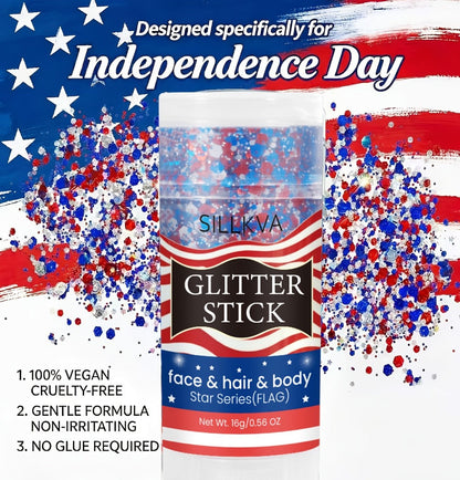 Glitter Makeup Stick Red & Blue Multi-Use Glitter Gel for Face Hair & Body – Patriotic American Flag Theme for July 4th Independence Day