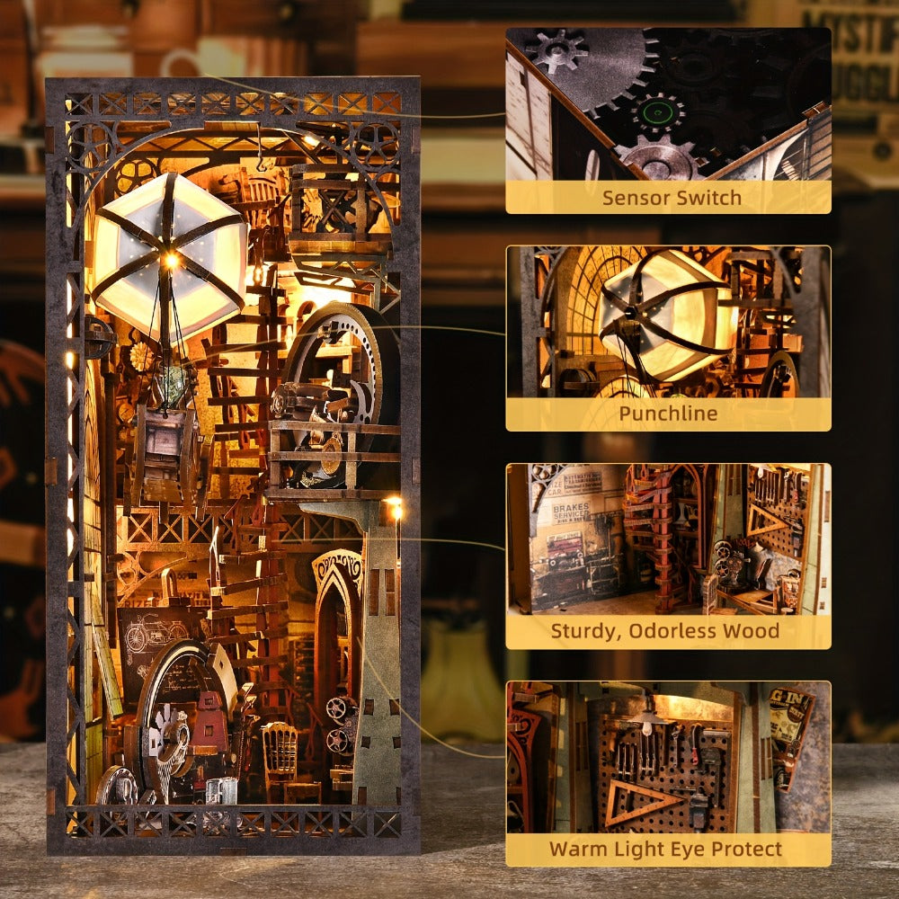 Book Nook Kit DIY Wooden 3D Puzzle Corner Alley Bookshelf Insert Miniature Street Scene Home Decor Handmade Gift for Adults Teens Halloween