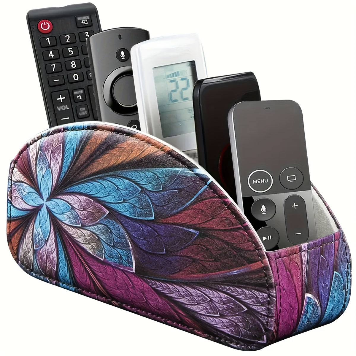 Faux Leather Desktop Organizer 5 Compartments – Multifunctional Remote Control Holder Caddy, Pen Holder Storage Box for Remote Controls