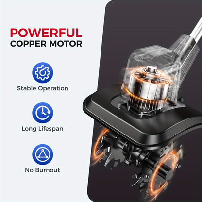 Cordless Electric Cultivator 360RPM - Wireless Electric Tiller & Soil Loosening Machine with 2×4.0Ah for Garden, Patio and Yard Use