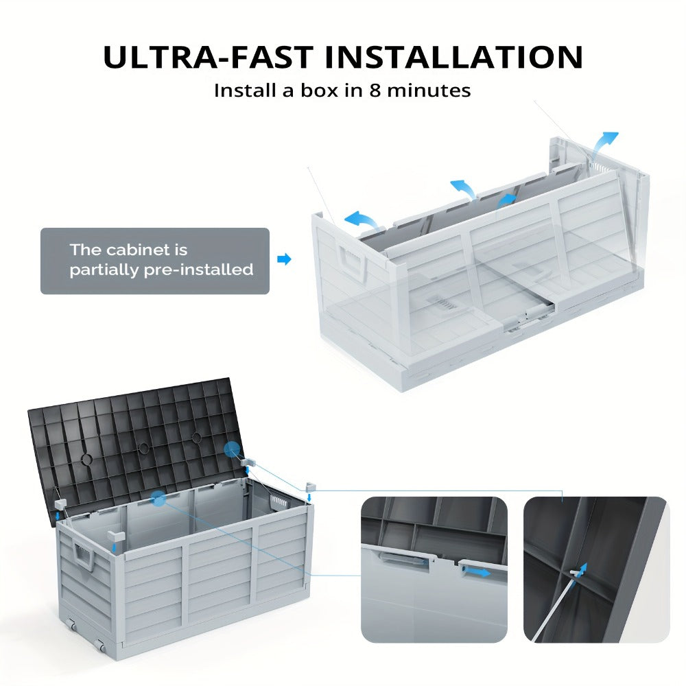 75 Gallon Deck Box with Wheels, 284L Resin Outdoor Storage Box Lockable Plastic Container for Patio