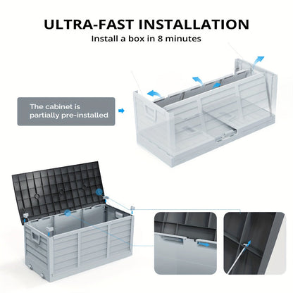 75 Gallon Deck Box with Wheels, 284L Resin Outdoor Storage Box Lockable Plastic Container for Patio