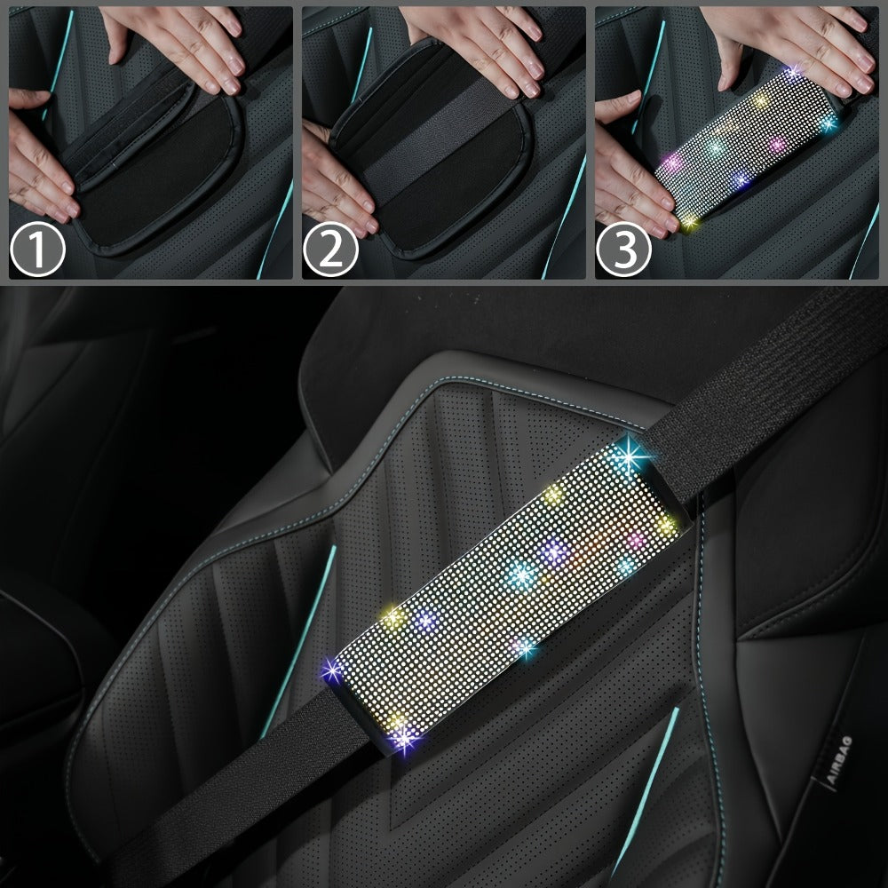8-Piece Rhinestone Car Interior Accessories Set with Steering Wheel Cover, Coasters and Seat Belt Pads