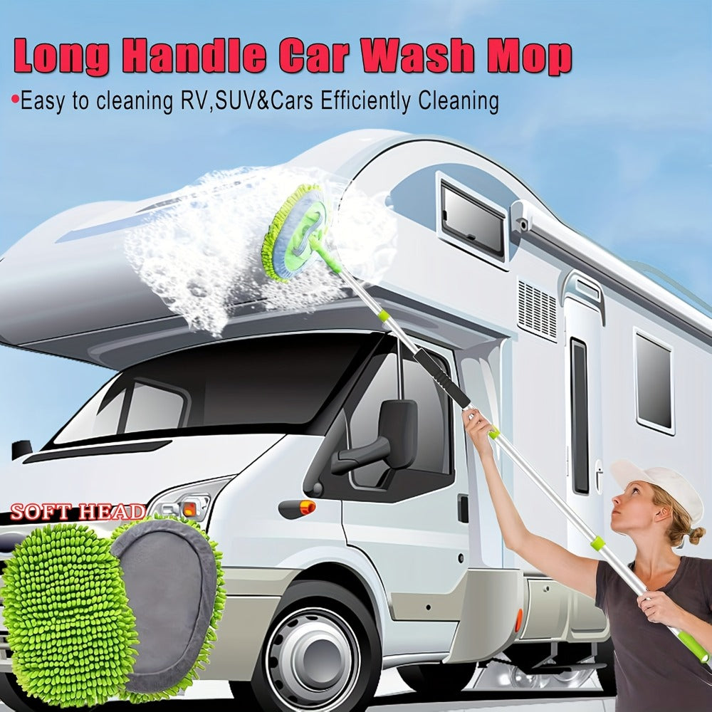 Car Wash Brush Kit with 69" Long Handle – 8-Piece Set with Tire Brush, Squeegee, Chenille Mitt, Detailing Brush & Microfiber Towel for Car
