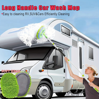 Car Wash Brush Kit with 69" Long Handle – 8-Piece Set with Tire Brush, Squeegee, Chenille Mitt, Detailing Brush & Microfiber Towel for Car