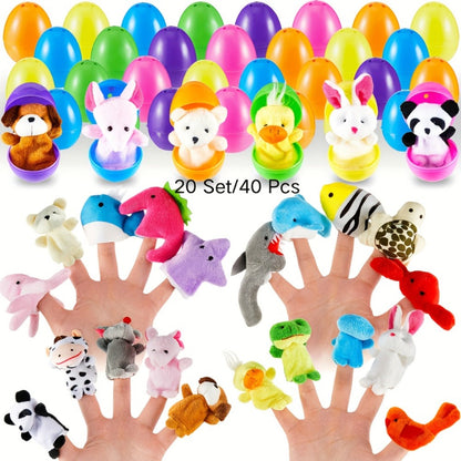 Twenty-Set Animal Finger Puppet and Plastic Egg Bundle with 20 Puppets and 20 Colorful Eggs