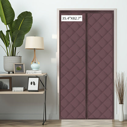 Thermal Insulated Door Curtain Magnetic Closure Knit Plaid Pattern – Windproof Insulation Blanket for Front Door, Sliding Glass