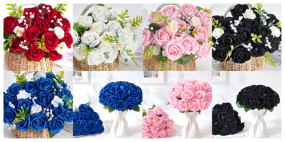 Artificial Flowers Long-Stem Velvet Rose Set in 50 or 100-Piece Variant Options across Five Colors