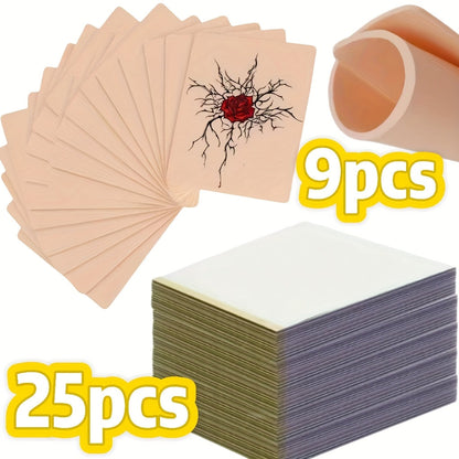 Tattoo Practice Skin Double-Sided Silicone Fake Skin – A4 Tattoo Transfer Paper Kit, Thermal Stencil Paper for Beginners & Artists