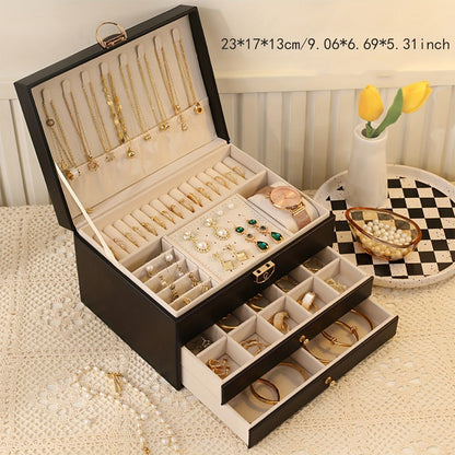 Jewelry Box, Vintage-Style Multi-Compartment Organizer in Four Colors and Single or Two-Piece Options
