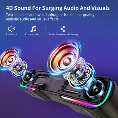 HiFi Soundbar with Subwoofer and RGB Lights, Bluetooth 5.0 Home Theater Speaker, FM Radio TF Card USB AUX TWS
