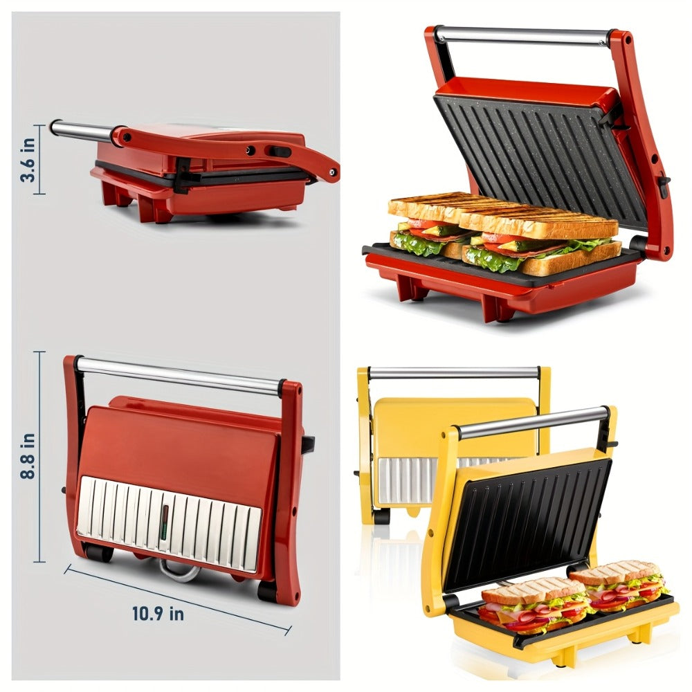 Panini Press Grill 3-in-1 Electric Indoor Grill with Non-Stick Plates - 180° Flat Grill for Entryways, Bedrooms and Living Spaces