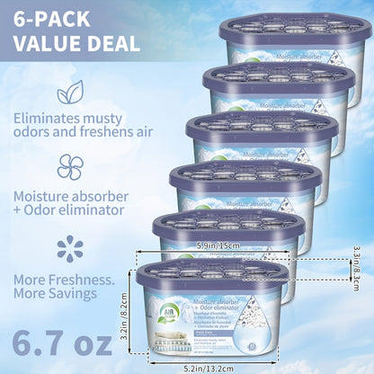 Portable Dehumidifier Boxes 6-Pack, Moisture Absorber & Odor Eliminator for Closets, Bathrooms, RVs
