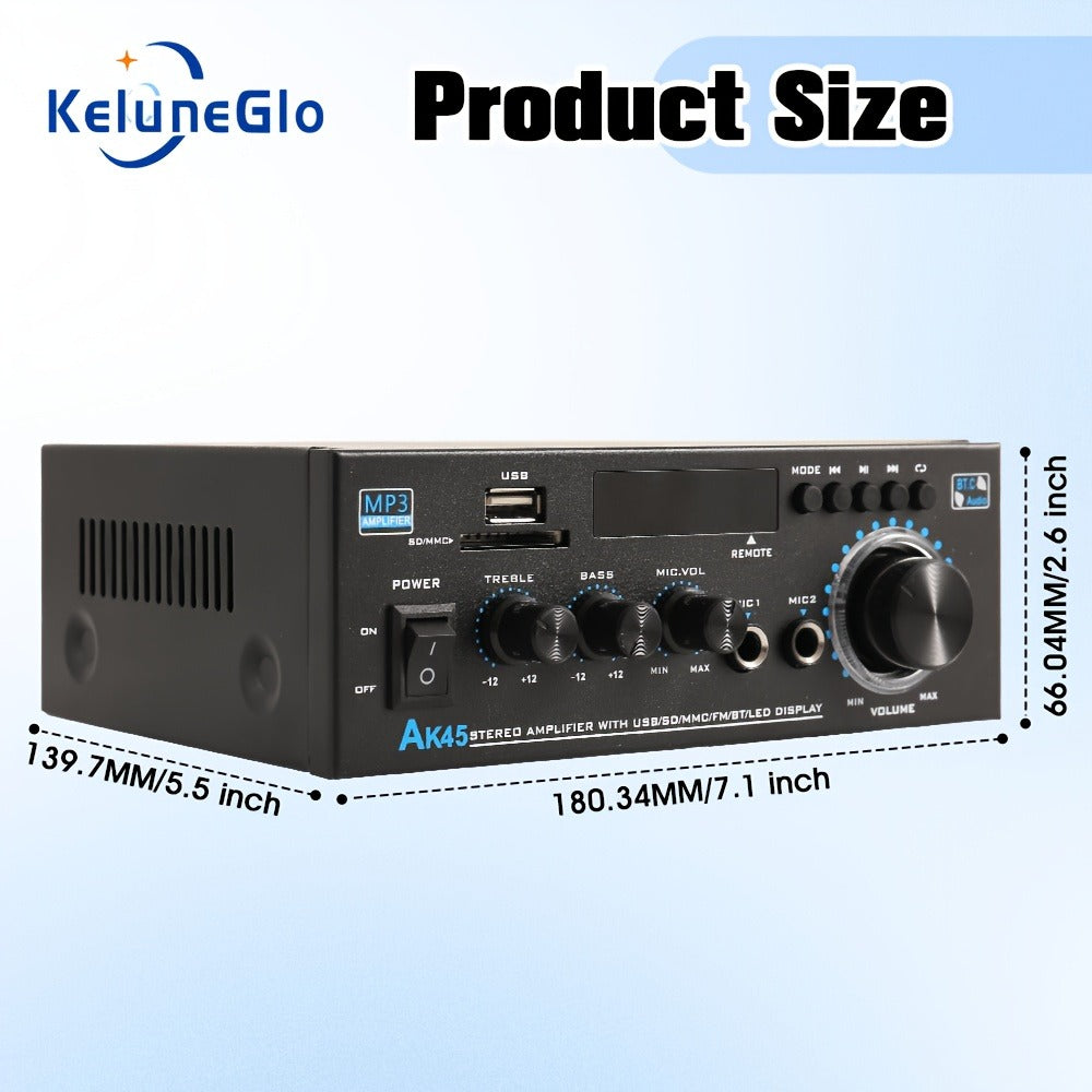 400W Bluetooth 5.0 Stereo Amplifier Receiver AK45, 2-Channel Home Audio Power Amp with Karaoke, FM Radio, USB MMC SD Card