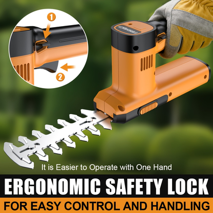 Electric Hedge Trimmer 2-in-1 Cordless with Rechargeable Lithium Battery, Brushless Motor Pruning Shears & Grass Shrub Cutter for Garden