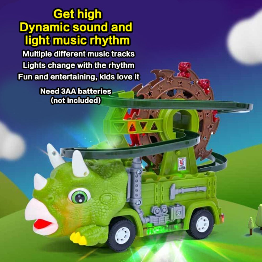 Toddler Dinosaur Track Set Orbital Triceratops Electric Stair Slide Roller Coaster Toy with Lights & Music