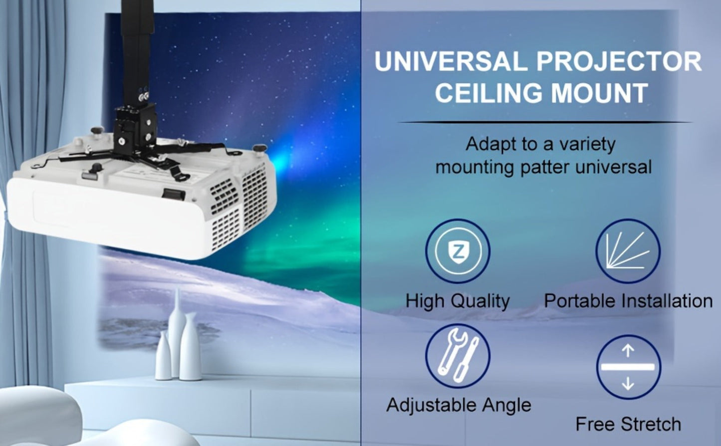 Ceiling Mounted Projector Bracket Adjustable Angle Height & Extendable Arm, Load for an Everyday Personal Care Routine