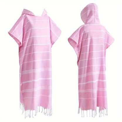 Hooded Beach Poncho Turkish Cotton Sandproof - Wearable Surf Changing Towel Thin Bathrobe, S & L