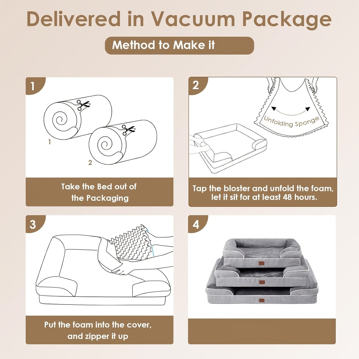 Gray Bolster Dog Bed with Lowered Entry and Removable Machine-Washable Cover in Four Sizes from M to XXL