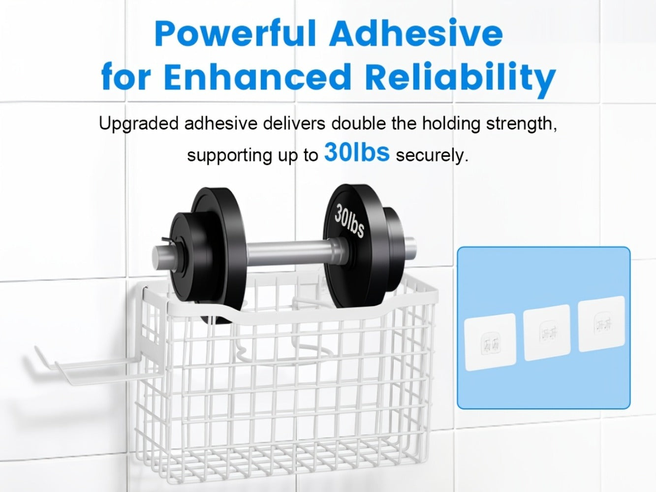 Hanging Hair Tool Organizer with Adjustable Mounting Height, Wire Basket and Black or White Finish