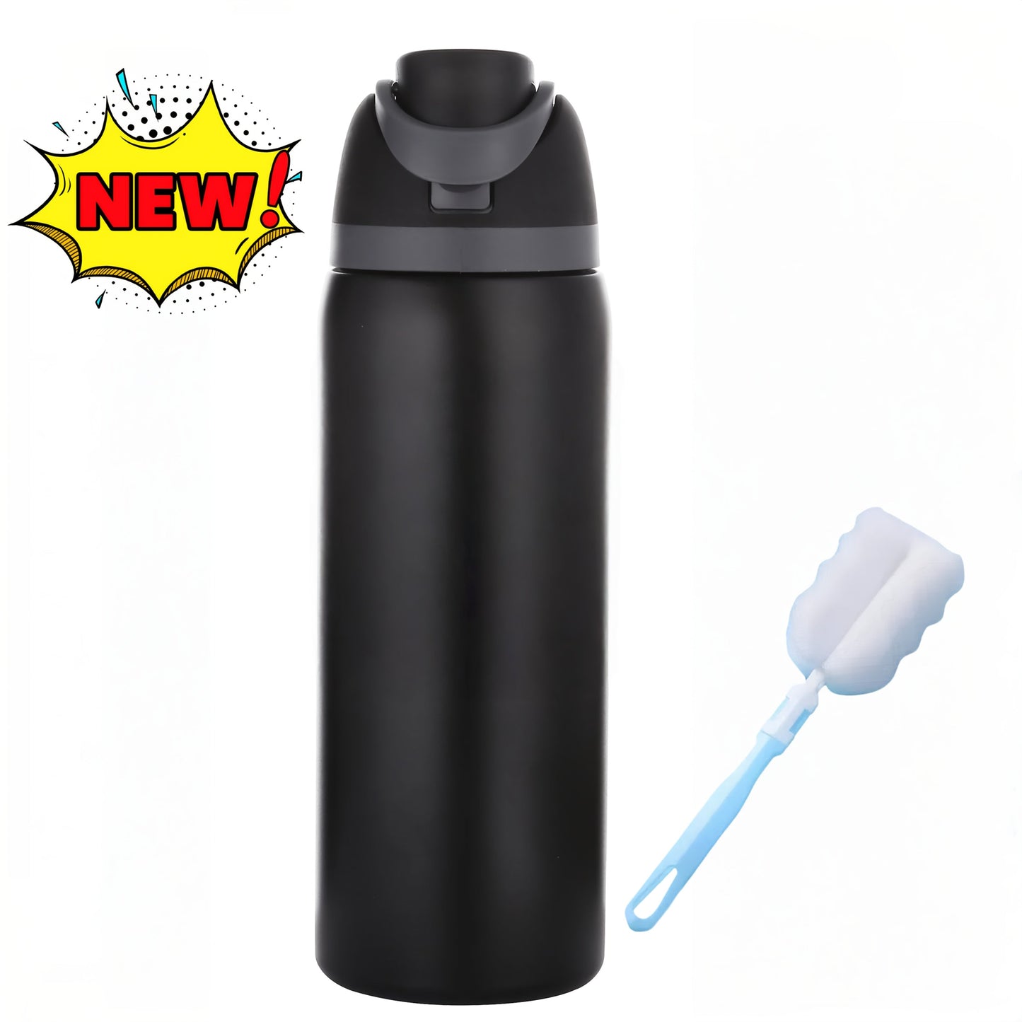 32oz Stainless Steel Water Bottle with Flip-Up Drinking Spout, Cleaning Brush and Five Solid Colors