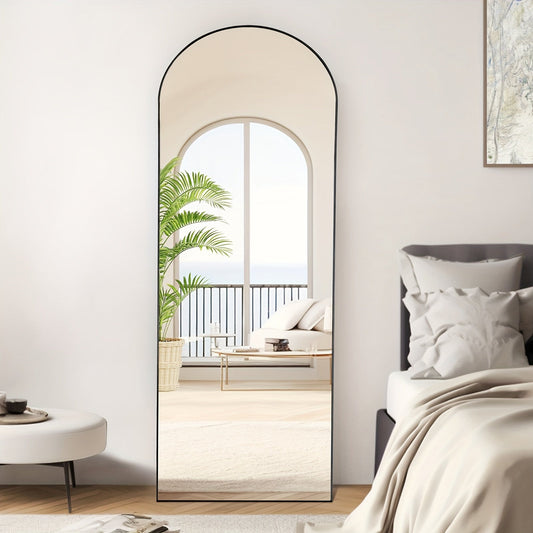 Full-Length Floor Mirror in 59 × 16 or 64 × 21 Inch Arched and Rectangular Black or Gold Frame Options