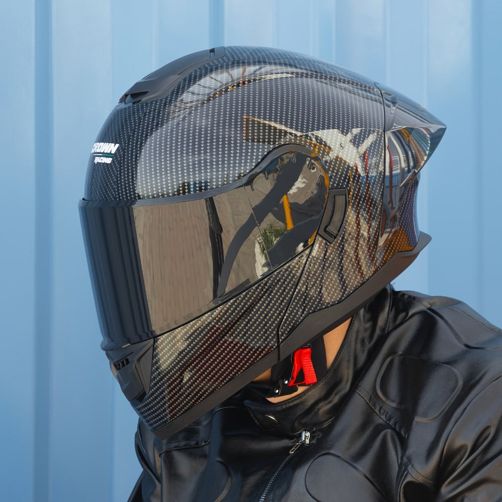Carbon Fiber Pattern Motorcycle Helmet – Modular Flip-Up Full Face Helmet, Lightweight Motorbike Helmet for Men & Women