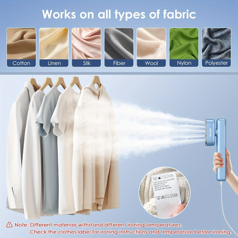 1100W Garment Steamer Handheld Portable Steam Iron 20-Second Rapid Steam 10.14oz Large Water Tank Stainless Steel Panel Wrinkle Remover