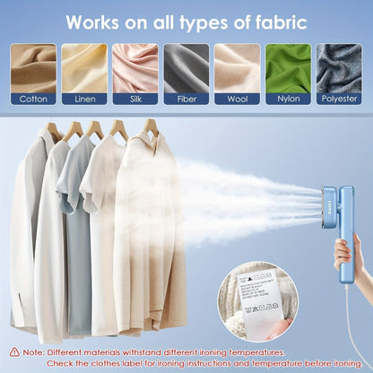 1100W Garment Steamer Handheld Portable Steam Iron 20-Second Rapid Steam 10.14oz Large Water Tank Stainless Steel Panel Wrinkle Remover