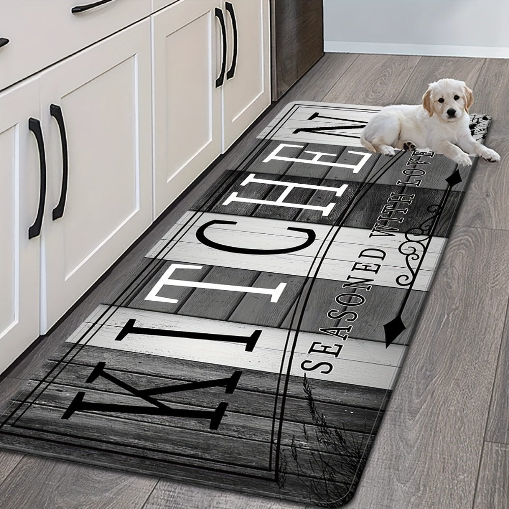 Kitchen Rug Wood Grain Farmhouse Floor Mat in Multiple Sizes with Washable Polyester Surface for Kitchens, Hallways and Laundry Rooms
