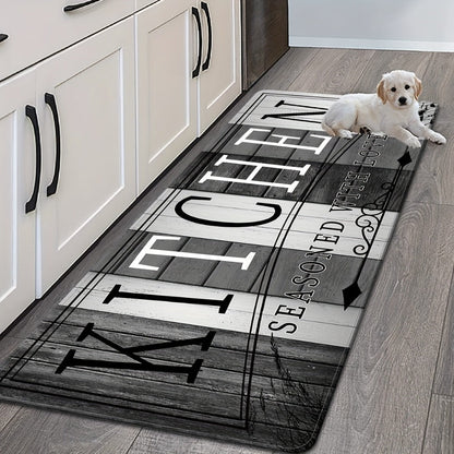 Kitchen Rug Wood Grain Farmhouse Floor Mat in Multiple Sizes with Washable Polyester Surface for Kitchens, Hallways and Laundry Rooms