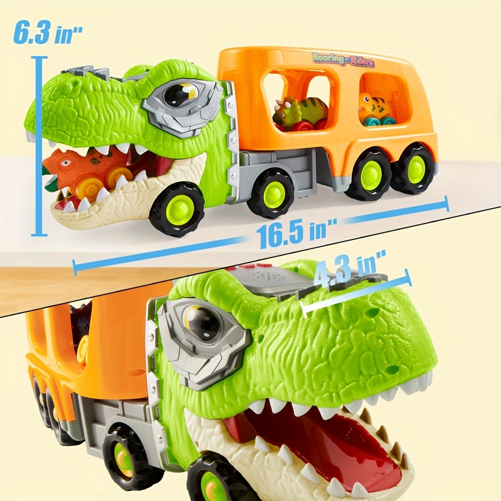 T-Rex Carrier Truck Toy with 6 Mini Rubber Dinosaur Cars LED Lights with the Listed Color, Size or Set Options for Everyday Use