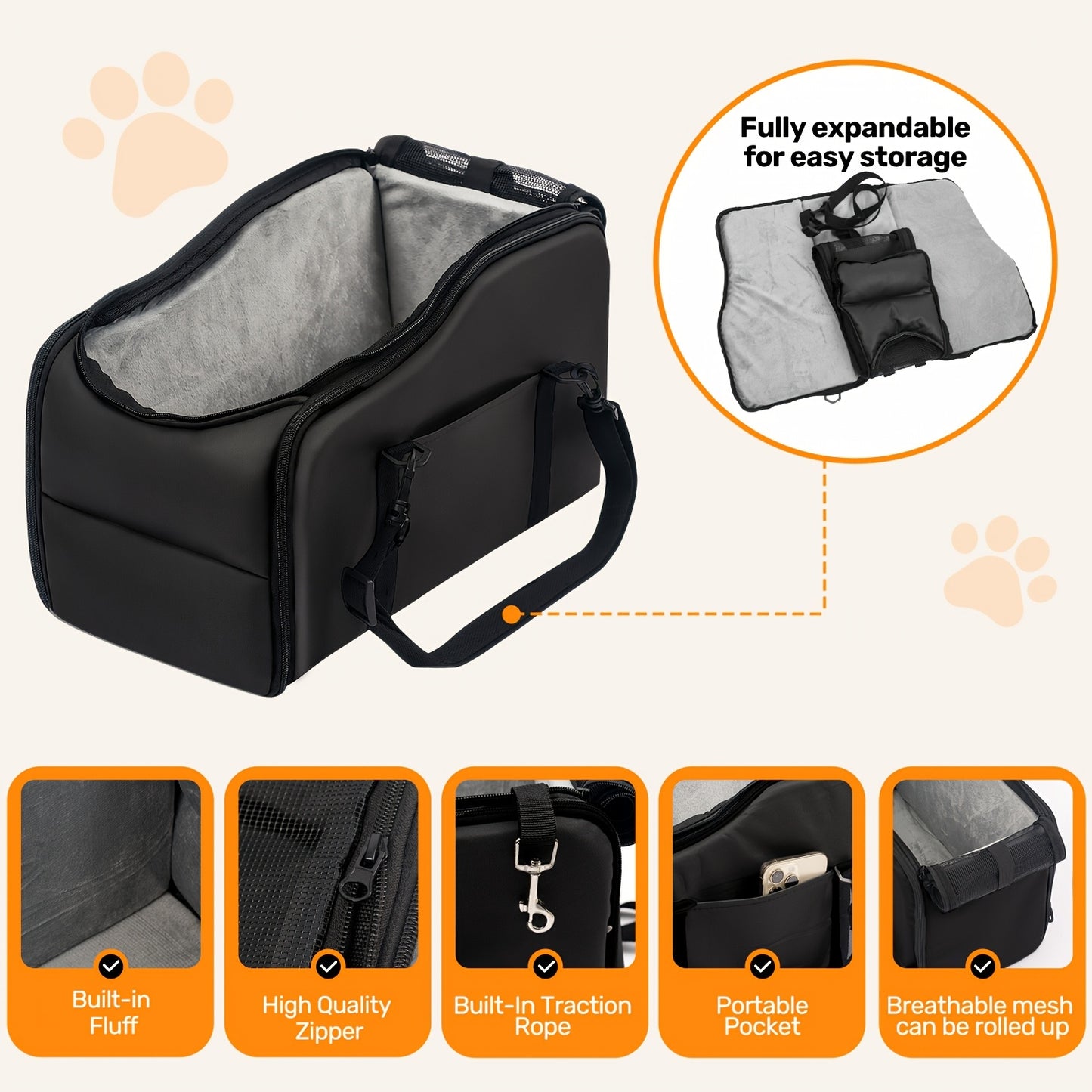 Dog Car Carrier & Center Console Pet Booster Seat with Safety Harness – Portable Travel Pet Bed Nest for Small Dogs & Cats