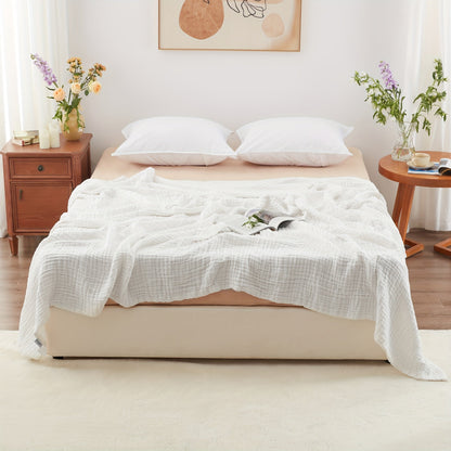 6-Layer Gauze Blanket 100% Muslin, Breathable Cotton Throw for Couch & Bed, All Season Adult Blanket